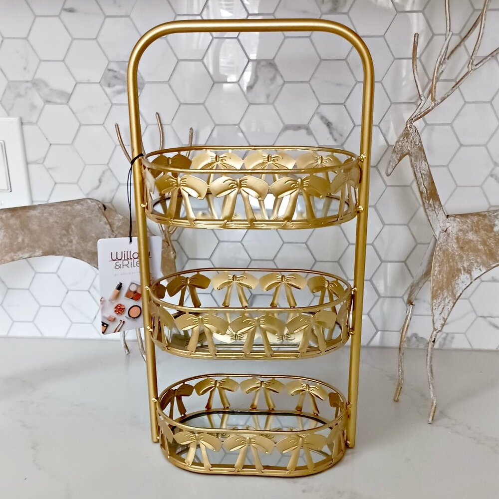 NEW! MIRRORED Tiered VANITY TRAY W/BOWS